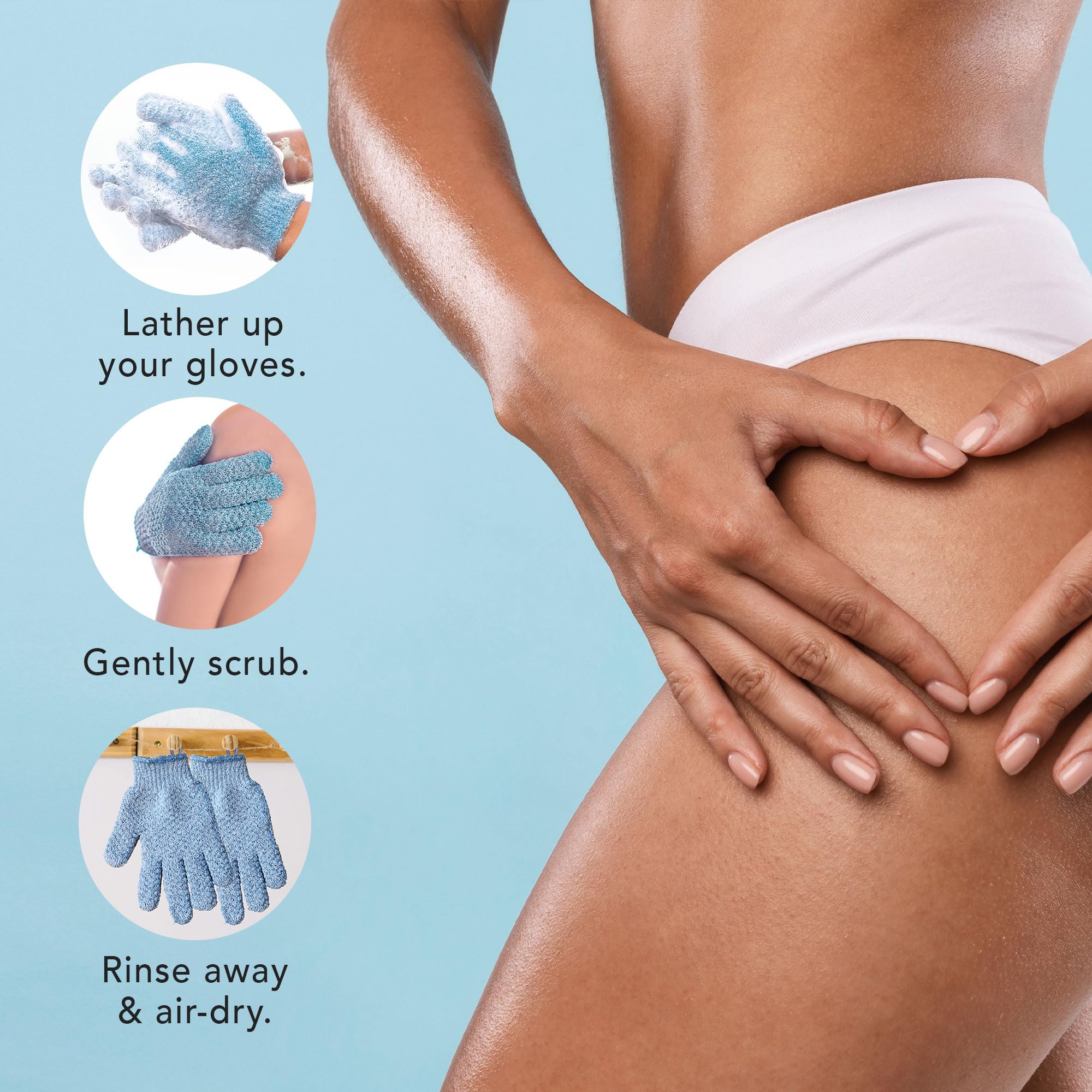 Exfoliating Glove (4 pcs, 2 Pairs) - Heavy Shower Gloves for Body Scrub, Exfoliates & Removes Dead Skin, Stocking Stuffers for Women and Men