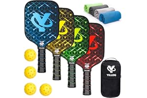 YILLOG Pickleball Paddles, USAPA Approved Pickleball Paddle Set of 4, Fiberglass Surface Pickleball Set, 4 Pickleball Balls, 4 Cooling Towels, Pickleball Bag, Pickle Ball Paddle for Men Women