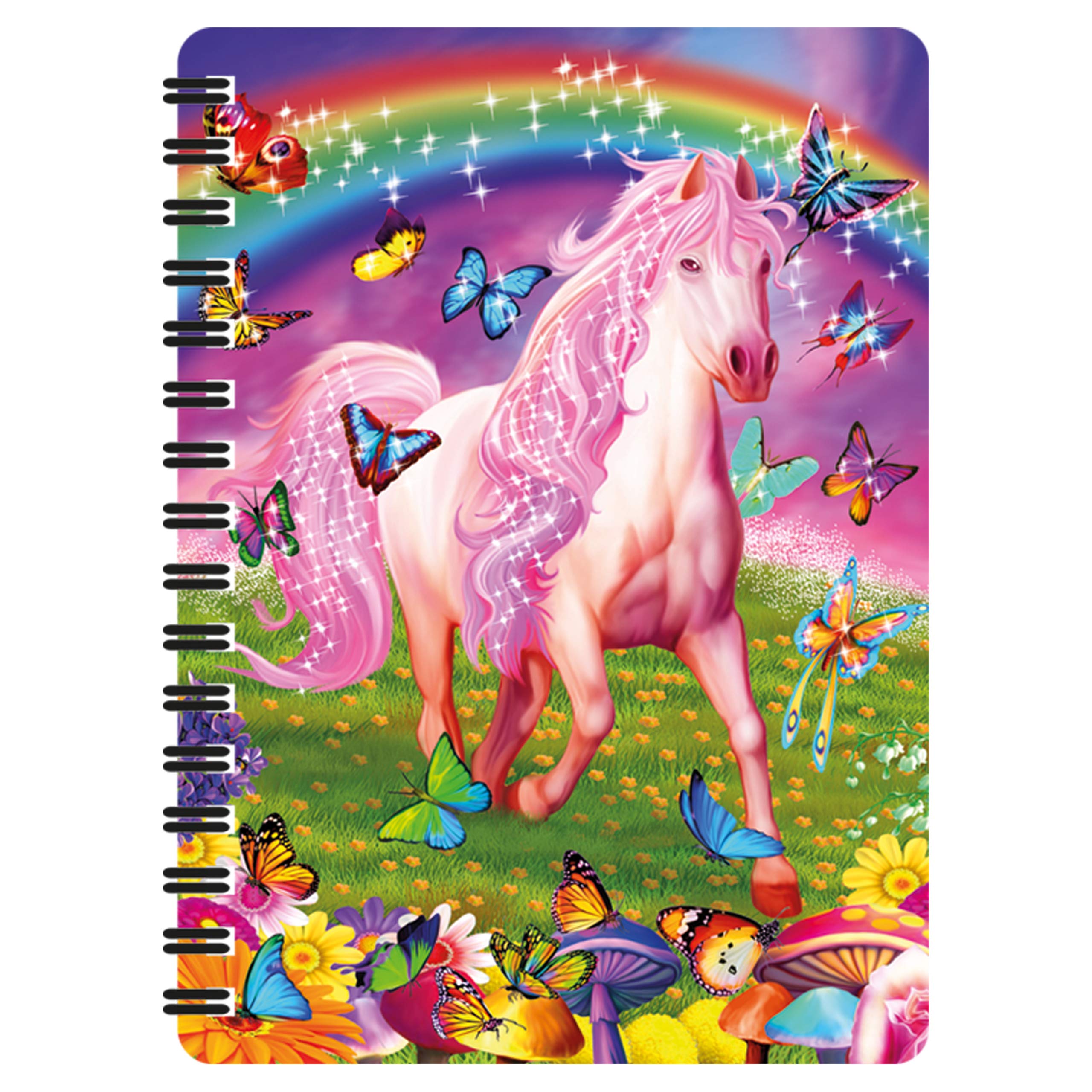 3D LiveLife Jotter - Pink Pony Dazzle from Deluxebase. Lenticular 3D Horse A6 Spiral Notebook with plain recycled paper pages. Artwork licensed from renowned artist Michael Searle