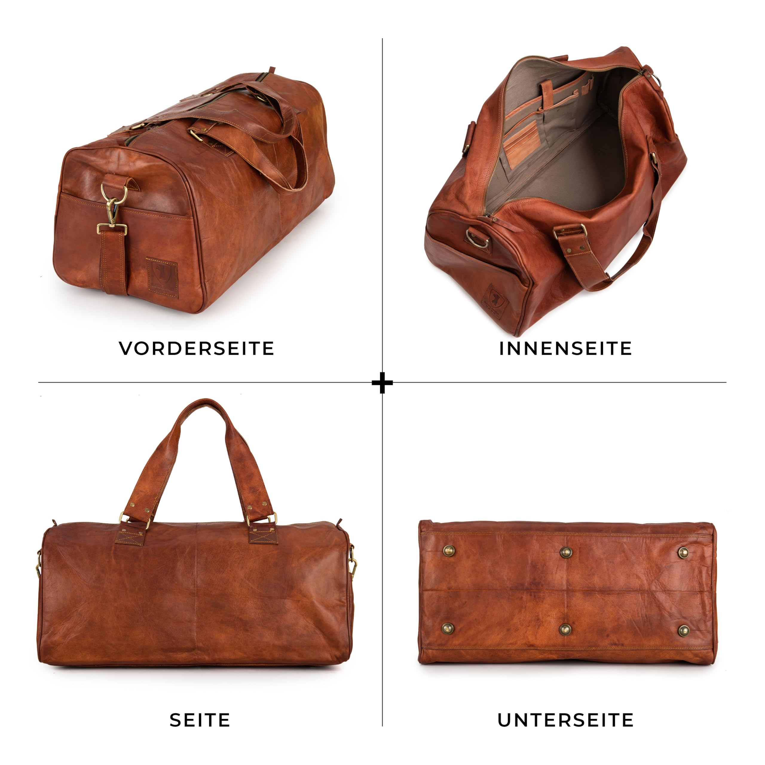 Berliner Bags Vintage Weekender Oslo, wasserdichte Reisetasche aus Leder, Duffel Bag, Sporttasche, Groß 50L, für Herren und Damen - Braun 6