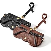 FEISEDY 2Pack Soft Leather Sunglass Bag, Holder Eyeglasses Case, Portable Glasses Pouch With Button Clip Wrist Strap B0049