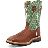 Twisted X Men's 12" Western Work Boot, Square Toe Steel Toe, Cognac Glazed Pebble & Lime - w/Metgaurd, 9.5 D