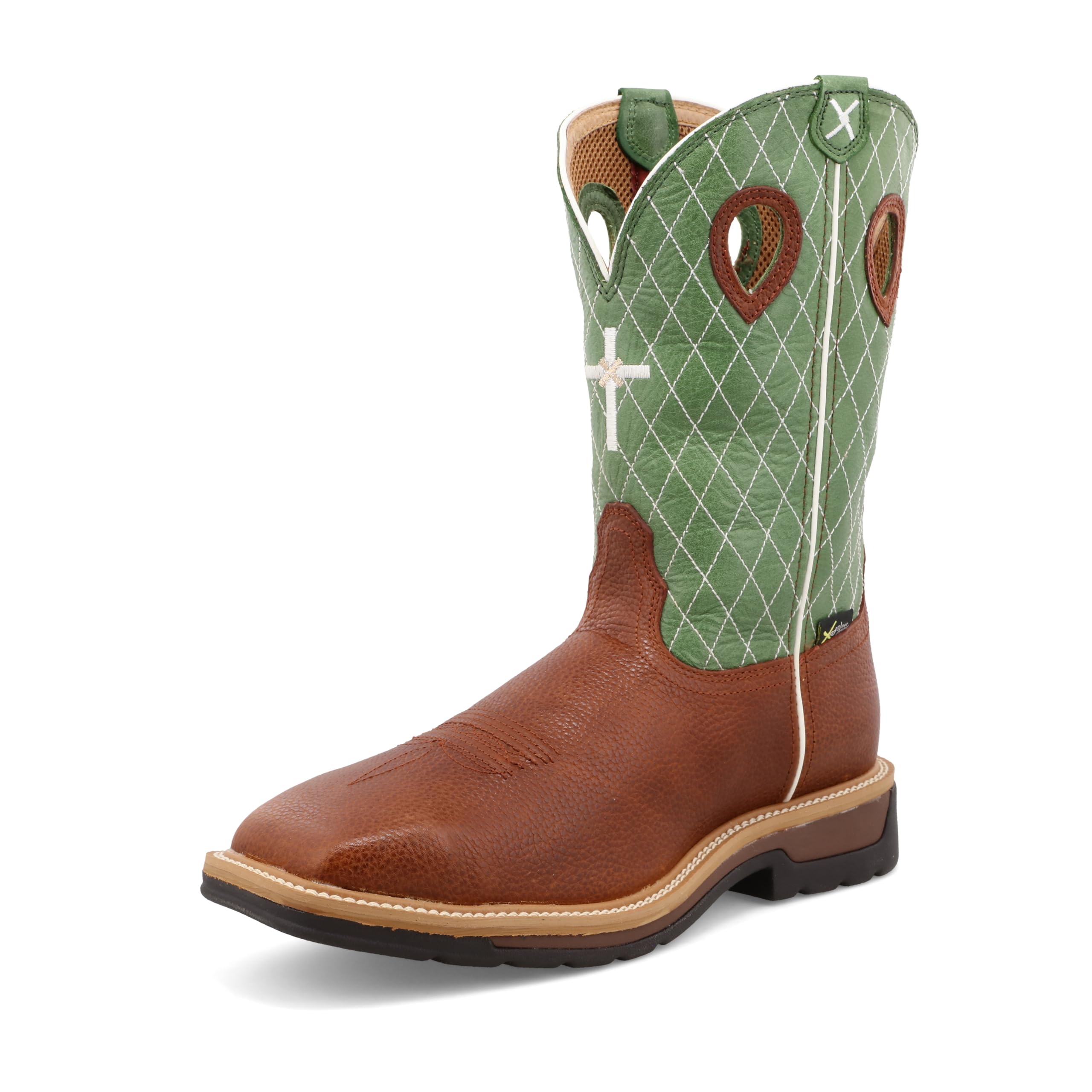 Twisted X Men's 12" Steel Toe MET Guard Western Work Boot, Square Toe, Cognac Glazed Pebble & Lime, 11.5 EE Image