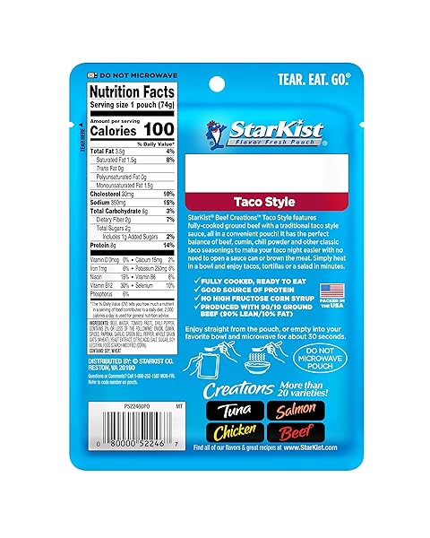 STARKIST BEEF CREATIONS TACO STYLE, 2.6 OZ POUCH