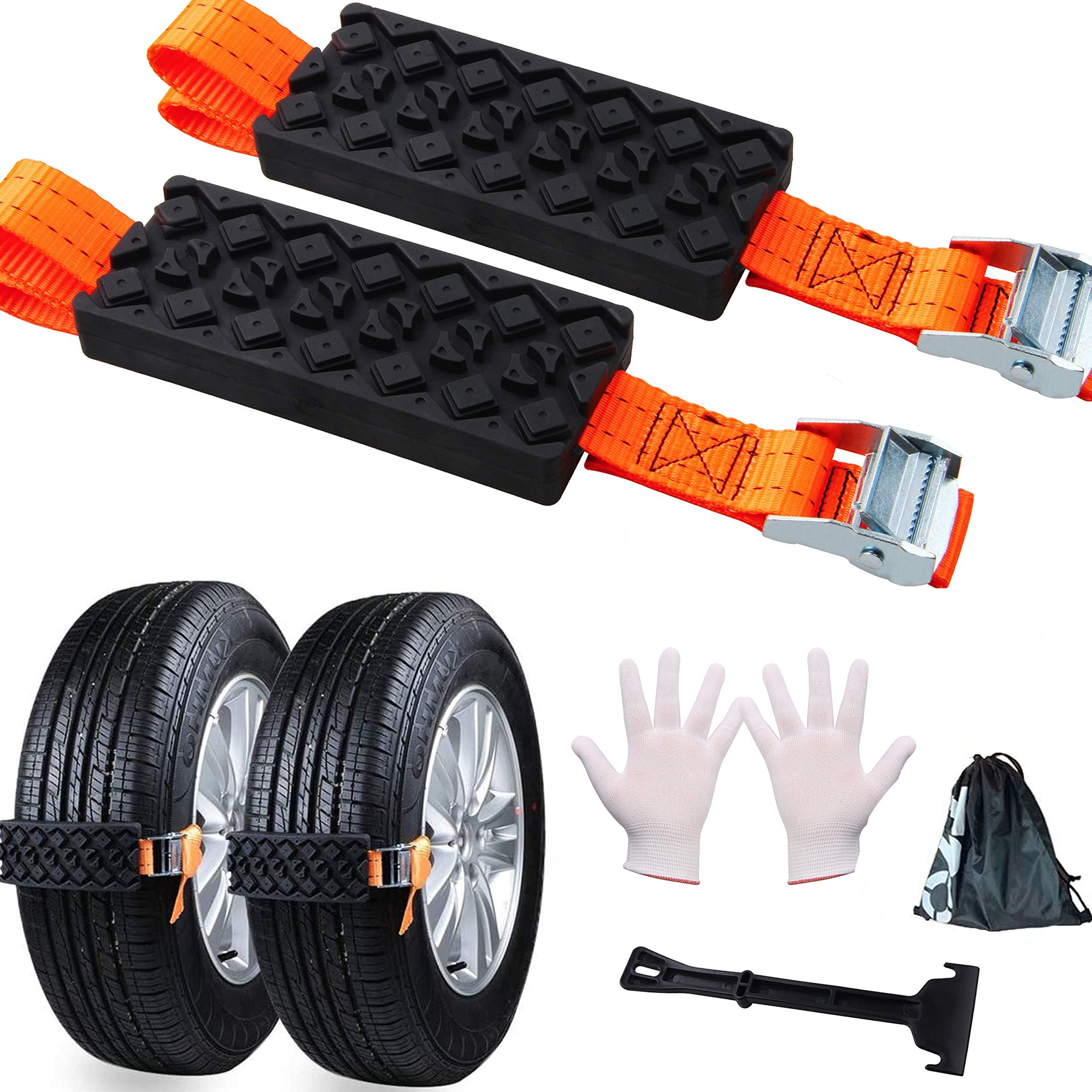 Anti-Skid Tire Chains Emergency Snow Chains High Strength Tire Blocks Mud Mud Sand Car Tire Traction Device Winter Driving Security Chain with Carry Bag (2pcs)