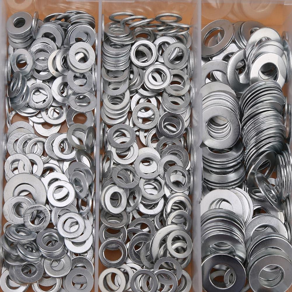 900pcs A3 Steel Flat Washer Plain Washers Assortment Kit with Box M3 M4 M5 M6 M7 M8 M10, screw