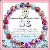 PARTNER Owl Inspirational Birthday Gifts for Women Best Friends Unique Gifts Natural Stone Beaded Bracelets for Women Agate Beaded Jewelry with Meaningful Message Card For Owl Lovers,Comes Packaged