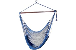 Sunnydaze Outdoor Hammock Chair Swing - Hanging Hammock Swing - Hanging Reading Chair - Soft-Spun Polyester Rope - Caribbean XL - Blue