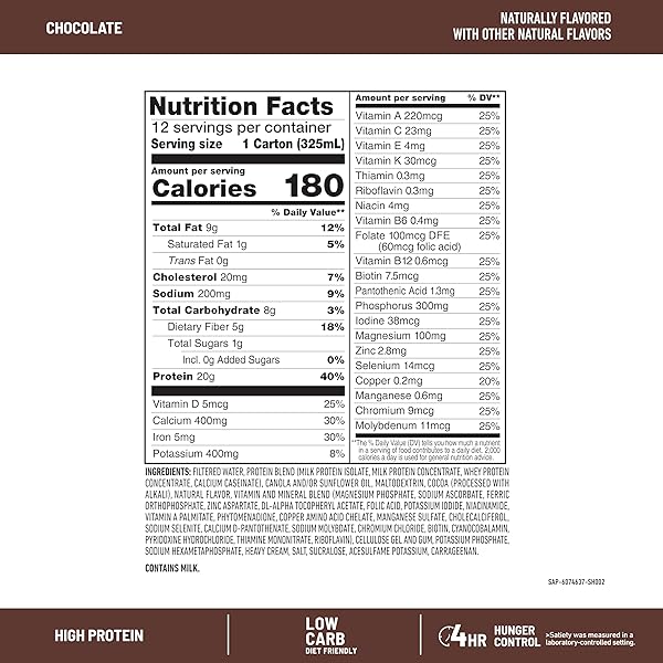 SLIMFAST PROTEIN SHAKE, CHOCOLATE- 20G PROTEIN, MEAL REPLACEMENT SHAKE READY TO DRINK, HIGH PROTEIN WITH LOW CARB AND LOW SUGAR, 24 VITAMINS AND MINERALS, 12 COUNT (PACK OF 1) (PACKAGING MAY VARY)