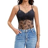 MISMI Lace Bralette for Women V Neck Camisole Lingerie Spaghetti Strap Sleeveless Sheer Tank Cami Top Blouse