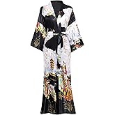 PRODESIGN Kimono Robe for Women - Long Satin Sleepwear Silky Kimono Cover-Up Nightgown Japanese Bathrobe Loungewear Blouse