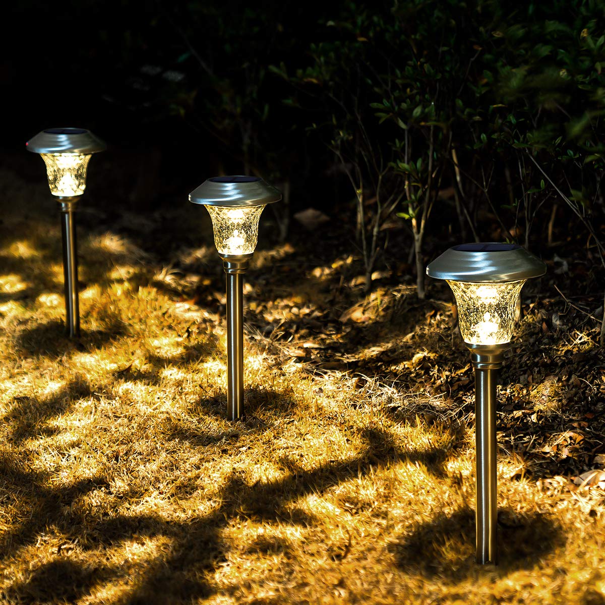 Photo 1 of GIGALUMI 8 Pack Solar Pathway Lights, Solar Garden Lights Outdoor Warm White, Waterproof Led Path Lights for Yard, Patio, Landscape, Walkway (Stainless Steel)