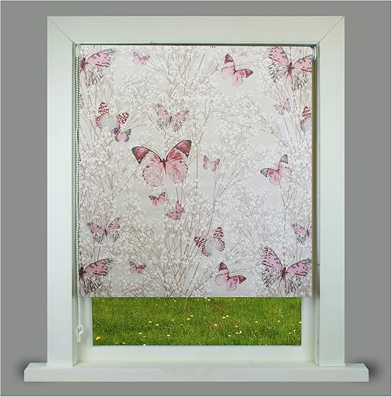 Pink Butterflies Thermal Blackout Roller Blind FREE CUT TO SIZE SERVICE