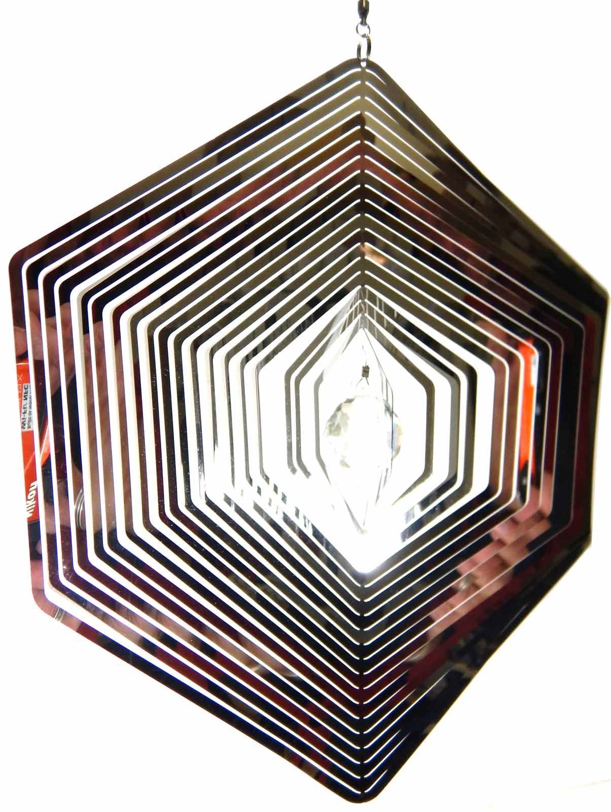SK Style Hanging Stainless Steel Garden Wind Spinner Sun Catcher Crystal - Large Hexagon