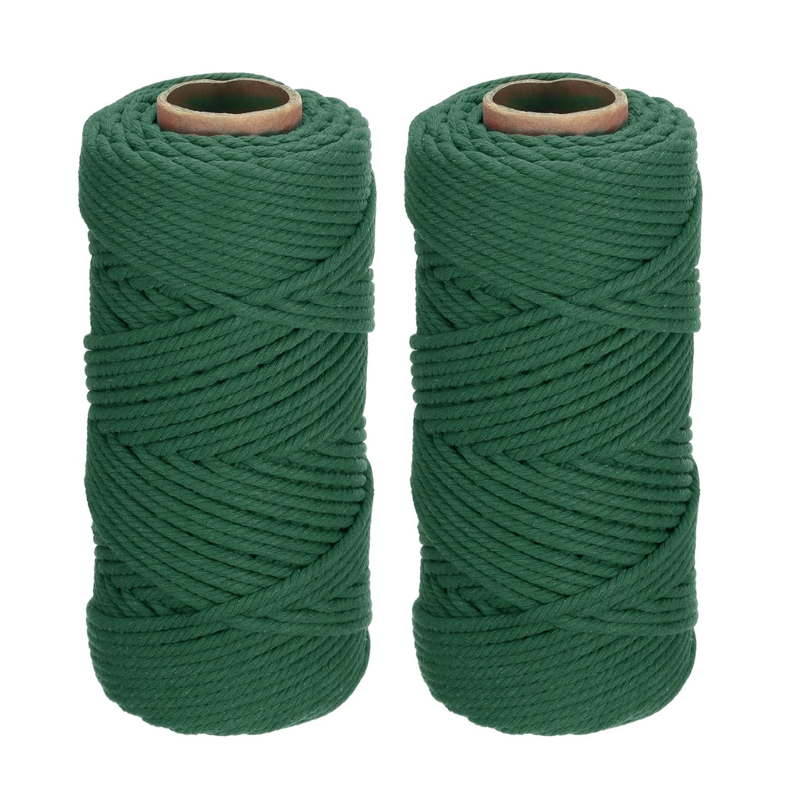 DMiotech 2 Pack 4mm x 80M (87 Yard) Dark Green Natural Cotton Macrame Rope, Wall Hanging Handmade Single Strand Macrame Cord for Plant Hangers, Gift Wrapping Wedding