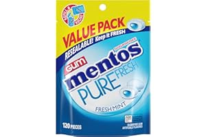 Mentos Pure Fresh Sugar-Free Chewing Gum with Xylitol, Fresh Mint, 120 Piece Bulk Resealable Bag (Pack of 1)