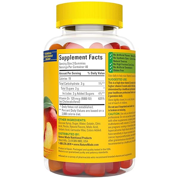 NATURE MADE VITAMIN D3 5000 IU PER SERVING GUMMIES EXTRA STRENGTH, BONE AND IMMUNE HEALTH SUPPORT, 80 VITAMIN D GUMMIES FOR ADULTS, 40 DAY SUPPLY
