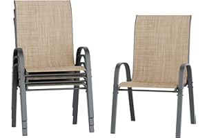 Amopatio Patio Chairs Set of 4, Outdoor Stackable Dining Chairs for All Weather, Breathable Garden Outdoor Furniture for Backyard Deck, Brown