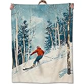 Ski Blankets for Adult Kids, Flannel Ski Throw Blanket, Birthday Gifts, Ski Decor for Sofa Couch Bed Living Room Soft Warm Lightweight Cozy 60" x 50"
