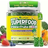 Kids Super Greens Gummies, Superfood Multivitamin for Kids, 20+ Veggie, Fruit, Vitamin, Mineral, Probiotic, Kids Vitamin Gummies for Growth, Immunity, Digestion, Picky Eater Approved, Sugar Free 2Pack