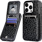 Vaburs Compatible with iPhone 15 Pro Case Wallet with Credit Card Holder, Black Leopard Cheetah Pattern Flip Premium PU Leather Magnetic Closure Shockproof Protective Cover 6.1"