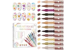 XINGXYUEL 12 Colors Nail Art Pens Set, Nail Art Markers Polish Pens for Painting Nails, Acrylic Paint Drawing Painting Dotting Markers Pen Quick Drying Nail Art Design Manicure Tools 06 Brown