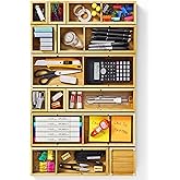 12-Piece Bamboo Drawer Organizer Set, 24 Compartments Modular Storage | Natural Bamboo, Flexible Modular Trays, Water-Resistant, Stackable Design, Adjustable, Excellent Organization, Easy to Clean