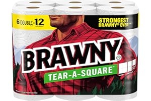 Brawny® Tear-A-Square® Paper Towels, 6 Double Rolls = 12 Regular Rolls