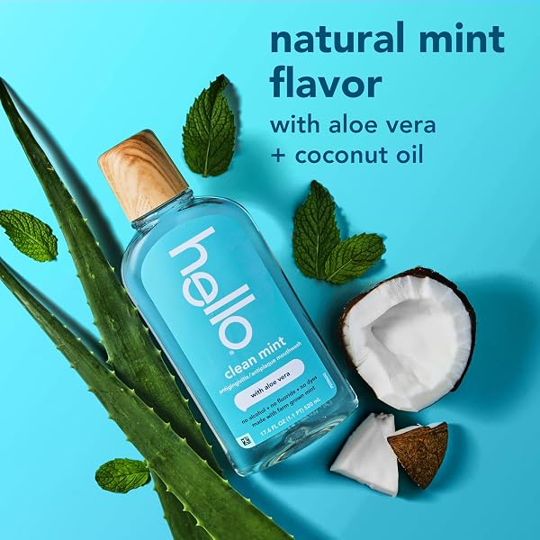 HELLO CLEAN MINT ALCOHOL FREE MOUTHWASH WITH ALOE VERA, 17.6 FL OZ, ANTIGINGIVITIS GUM MOUTHWASH WITH FARM GROWN MINT, FLUORIDE FREE, NO ALCOHOL FOR ZERO BURNING, VEGAN, MINTY ORAL RINSE, 3 PACK