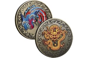 YAKIN SHOP Chinese Holy Loong and Phoenix Lucky Coin Lottery Ticket Scratcher Tool Lucky Charms Challenge Coin