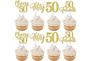 Rsstarxi 24 Pack 50th Birthday Cupcake Toppers Glitter Fifty 50 Fabulous Cupcake Picks for Cheers to 50 Years Old 50th Birthday Wedding Anniversary Party Cake Decorations Gold