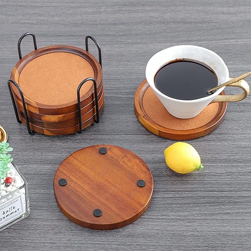 WLWNWFT Acacia Wood Coasters for Coffee Table, Pcs in