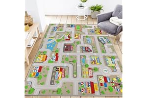 VSIWB Educational Road Traffic Carpet Kids Carpet Playmat Car Rug Fun City Life Map Kids Car Rug Non Slip Play Carpet for Children Playroom Bedroom Classroom Decor (Tan, 5'0''x6'6'')