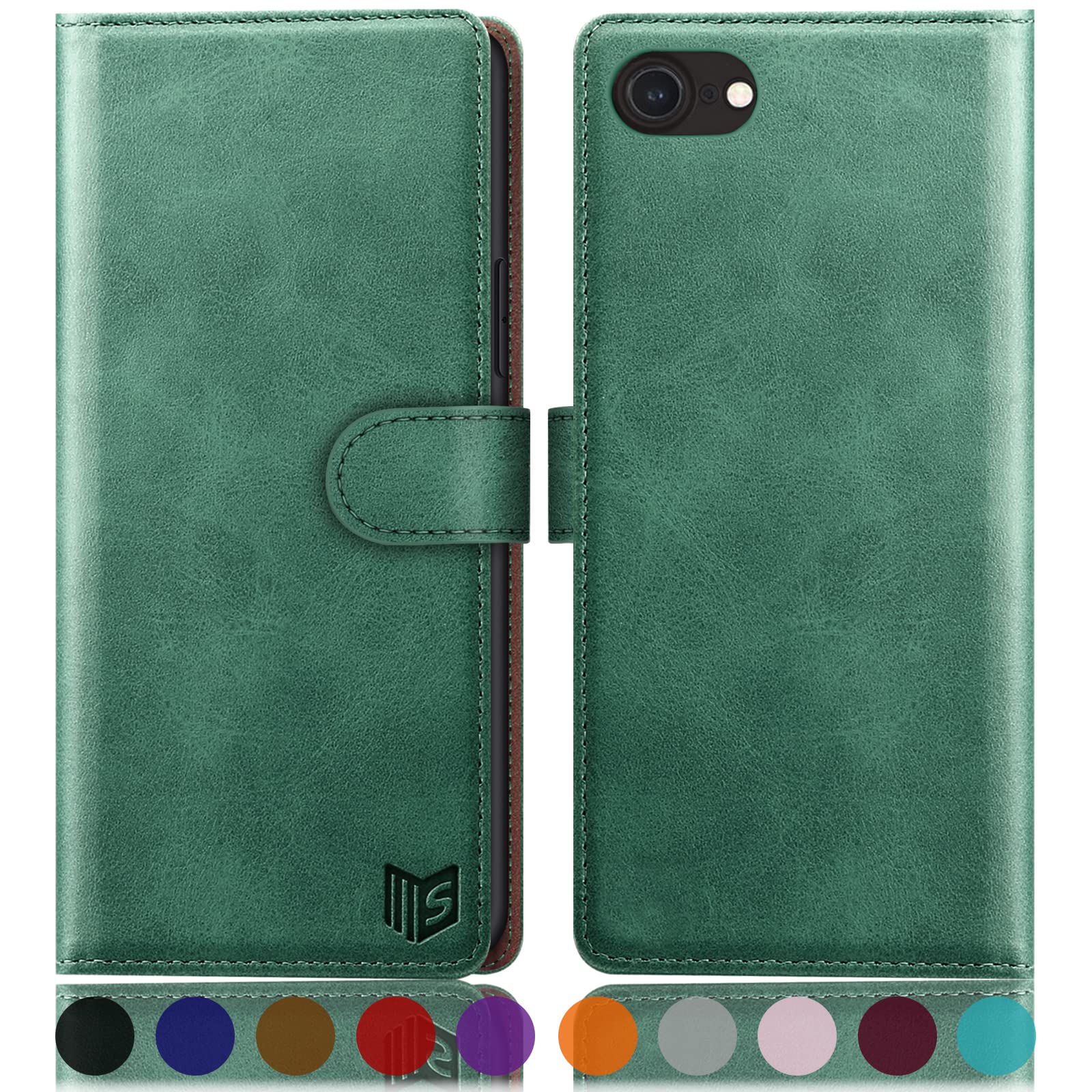 SUANPOT for iPhone 7/8/SE 2020/SE 2022 4.7 Inch case with [Credit Card Holder][RFID Blocking],PU Leather Flip Book Protective Cover Women Men for apple SE Phone case Sea Green
