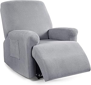 Recliner Cover 4-Pieces, TAOCOCO Recliner Stretch Sofa Slipcover Recliner Cover 1 Seater Couch Protector Soft Furniture Protector Covers with Elastic Chair Covers Jacquard Pattern (Dusty Grey)