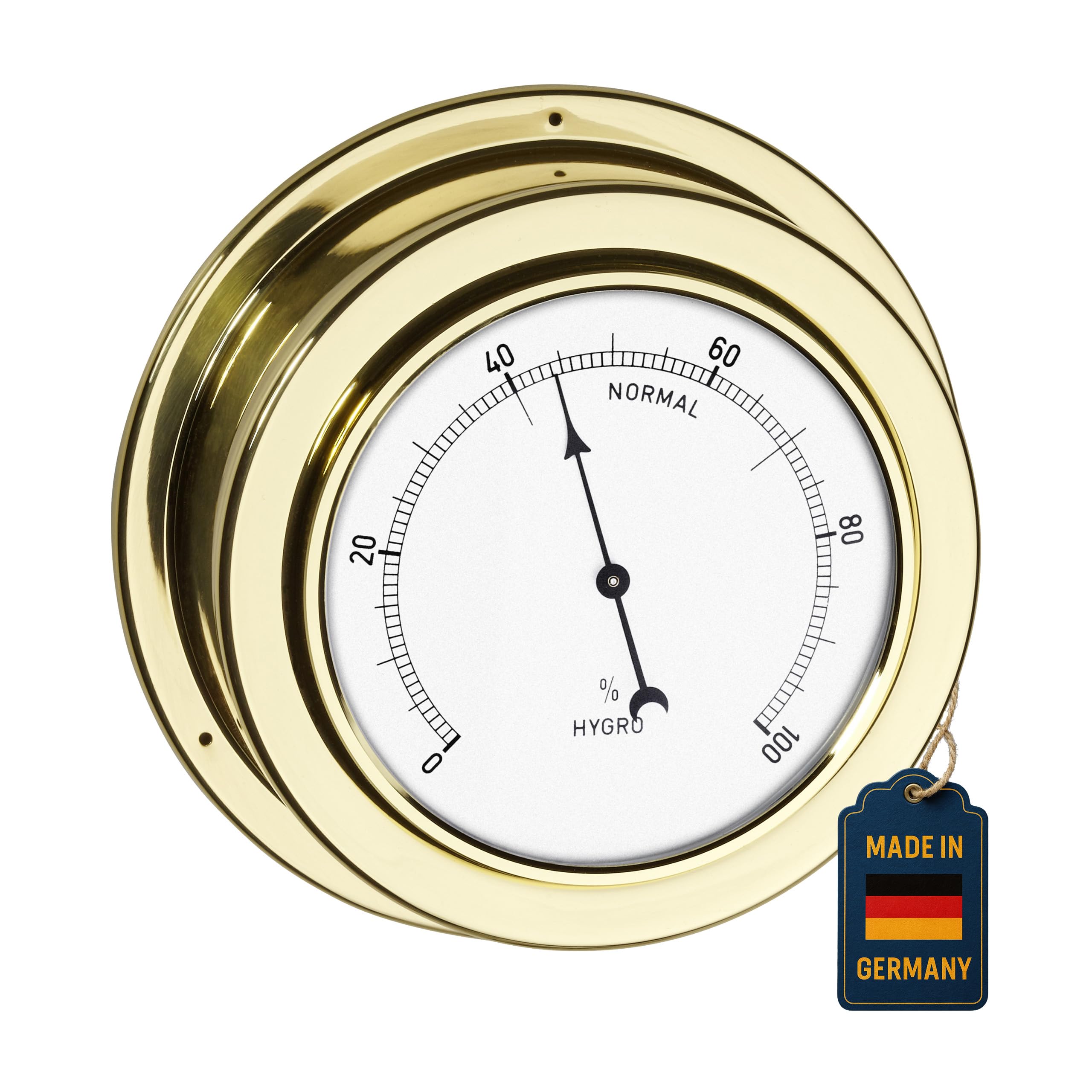TFA Dostmann Analogue Hygrometer made of Brass Maritim, 44.1009, made in Germany, to monitor the humidity, brass