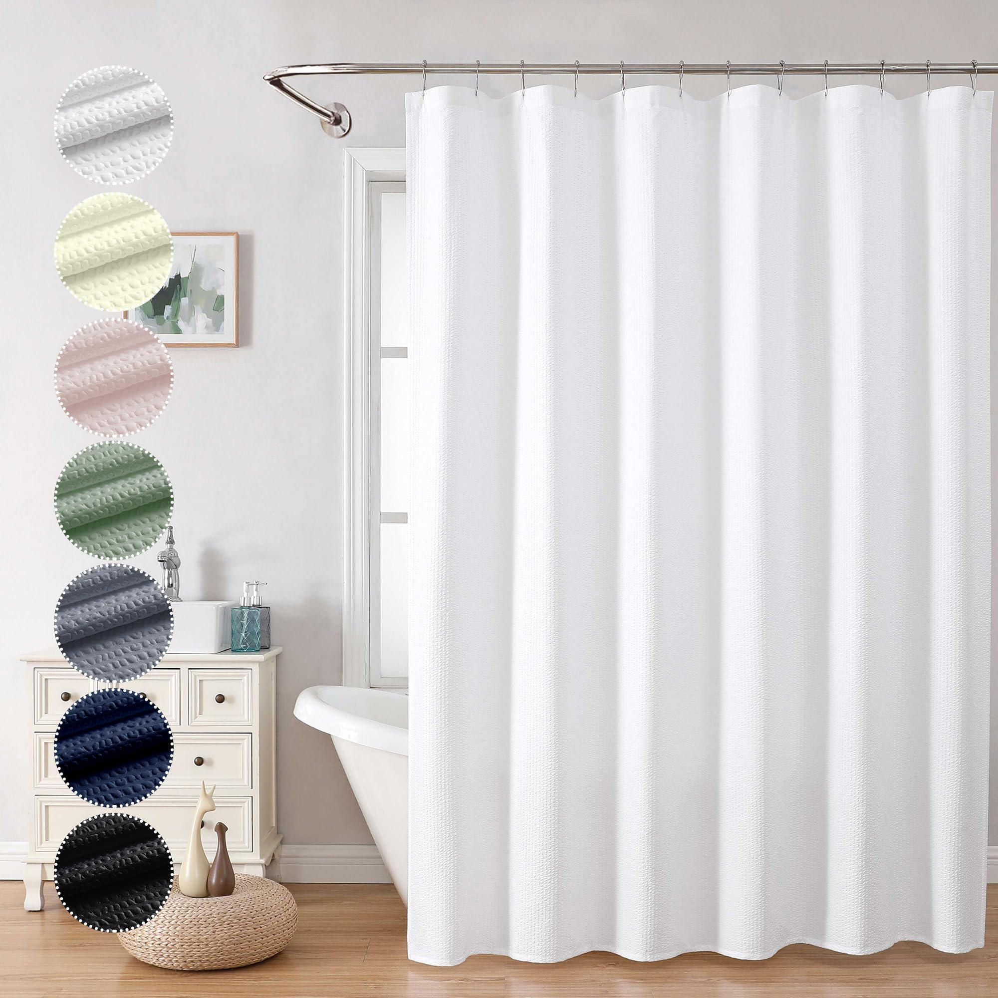 Photo 1 of OVZME Berry White Shower Curtain, Embossed Textured Fabric Shower Curtain for Bathroom - Soft Cloth & Hotel Spa Luxury, Water Repellent, Machine Washable Long Shower Curtain, 72X78, White