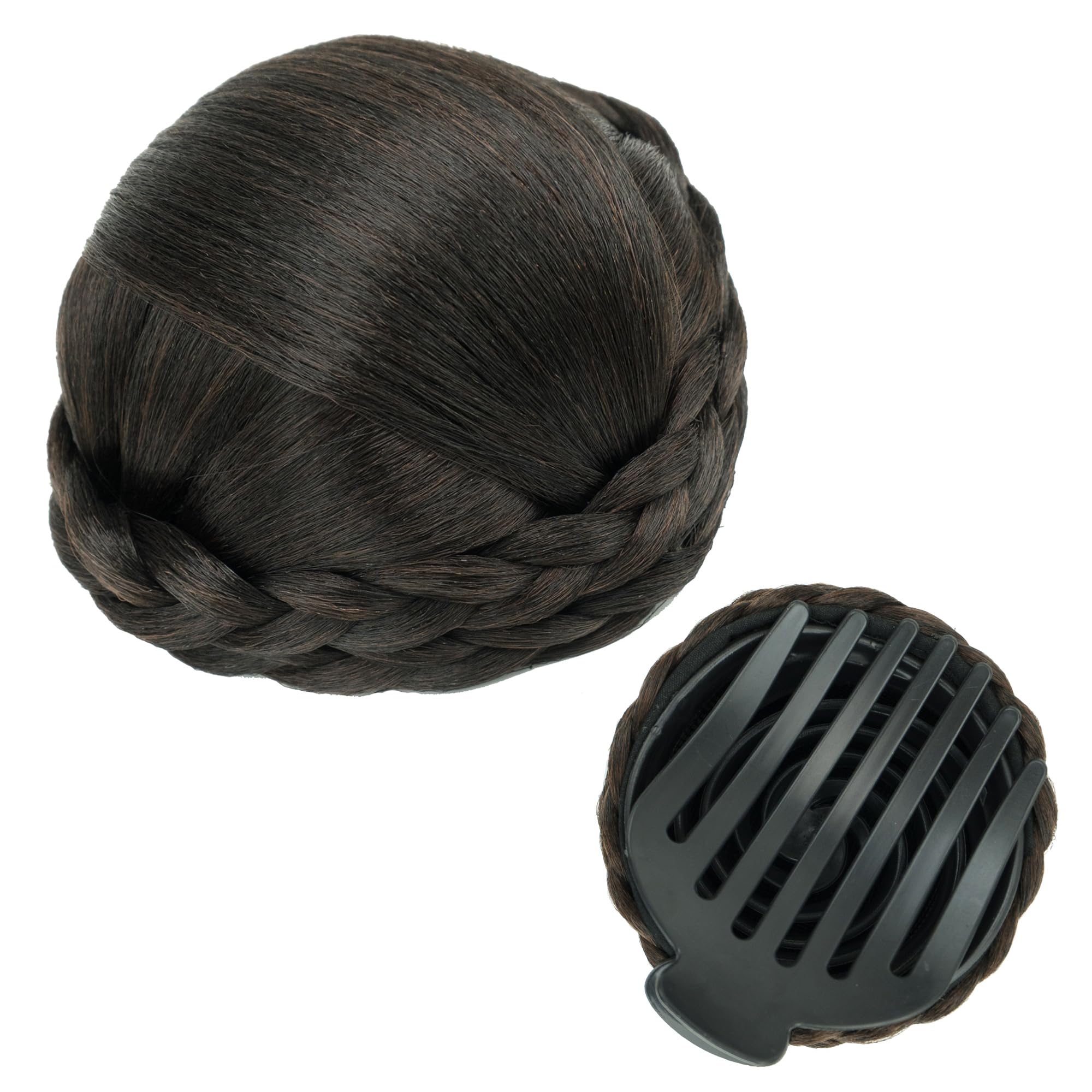 IMISSU Braided Chignon Dancer Hair Donut Hairpieces Scrunchie Claw Hair Bun Updo for Wedding Party (M4 Chocolate Brown)