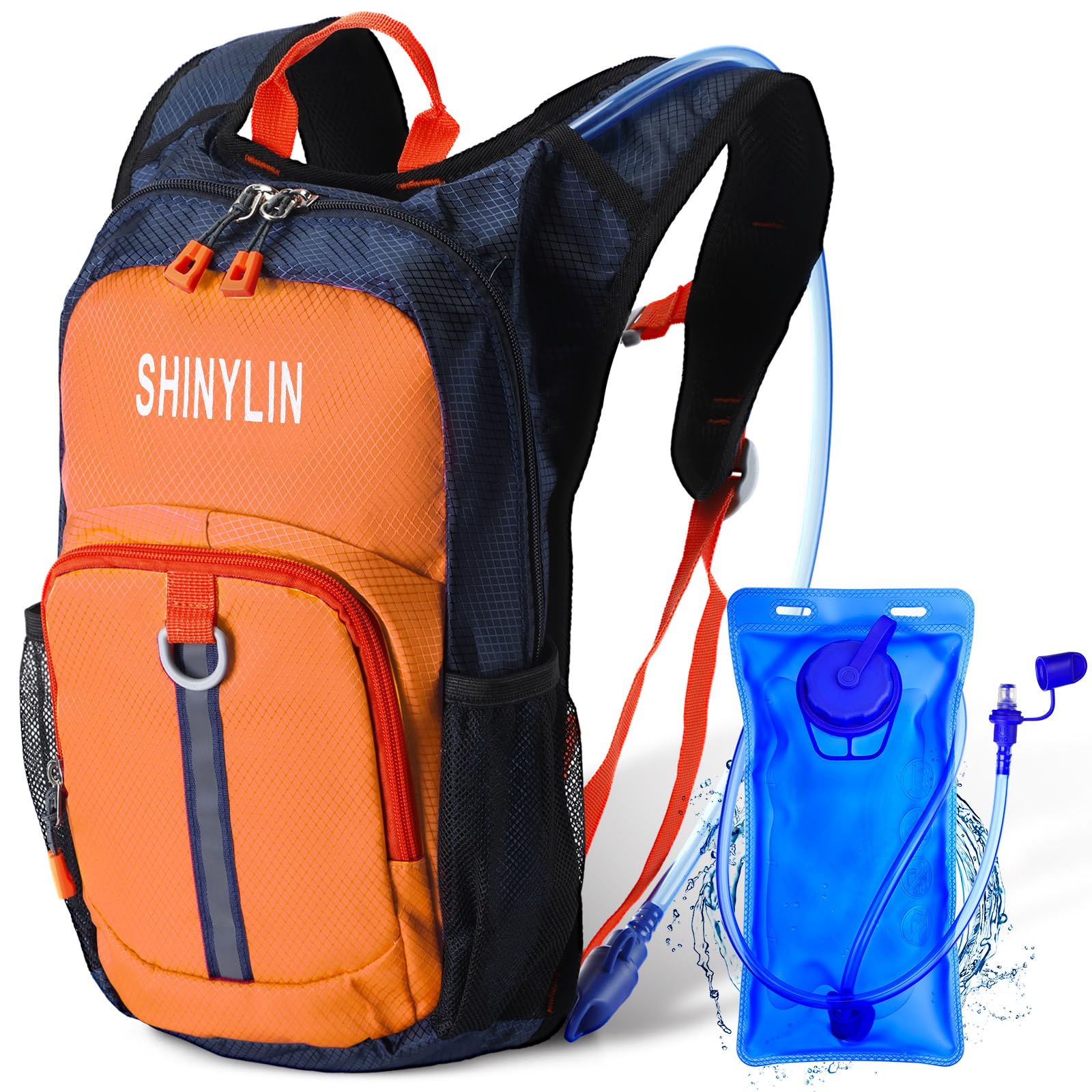 Photo 1 of **HAS MINOR STAINS & DAMAGE**  Shinylin Kids Hydration Backpack with 1.5L Water Bladder Hiking Backpack Lightweight for Boys or Girls Children Biking Climbing Running Cycling(Orange)