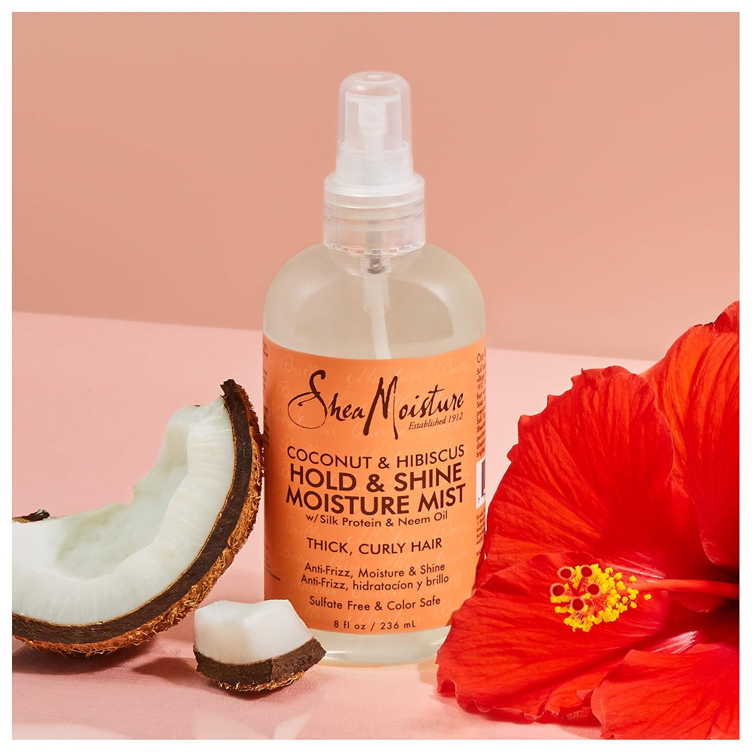 SheaMoisture Hold and Shine Moisture Mist for Thick, Curly Hair Coconut and Hibiscus for Frizz Control 8 fl. oz.: Beauty