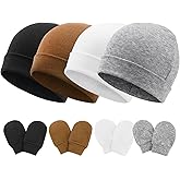 BQUBO Baby Hats and Mittens Infant Cotton Beanie Gloves No Scratch Set Newborn Hospital Hat for Boys Girls
