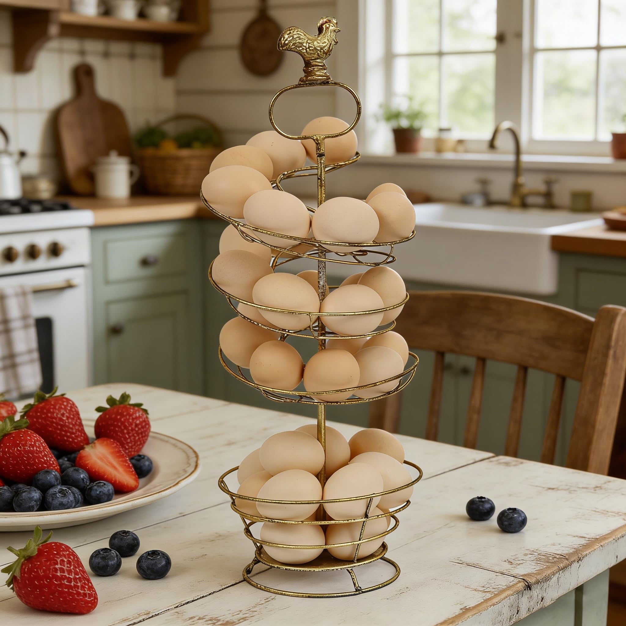 Photo 1 of **MISSING TOP PIECE WITH CHICKEN***Fresh Egg Holder Countertop Vintage Metal Spiral Egg Holder with Storage Basket Farmhouse Countertop Egg Storage Rack for Kitchen Organization (Spiral Rust Color)