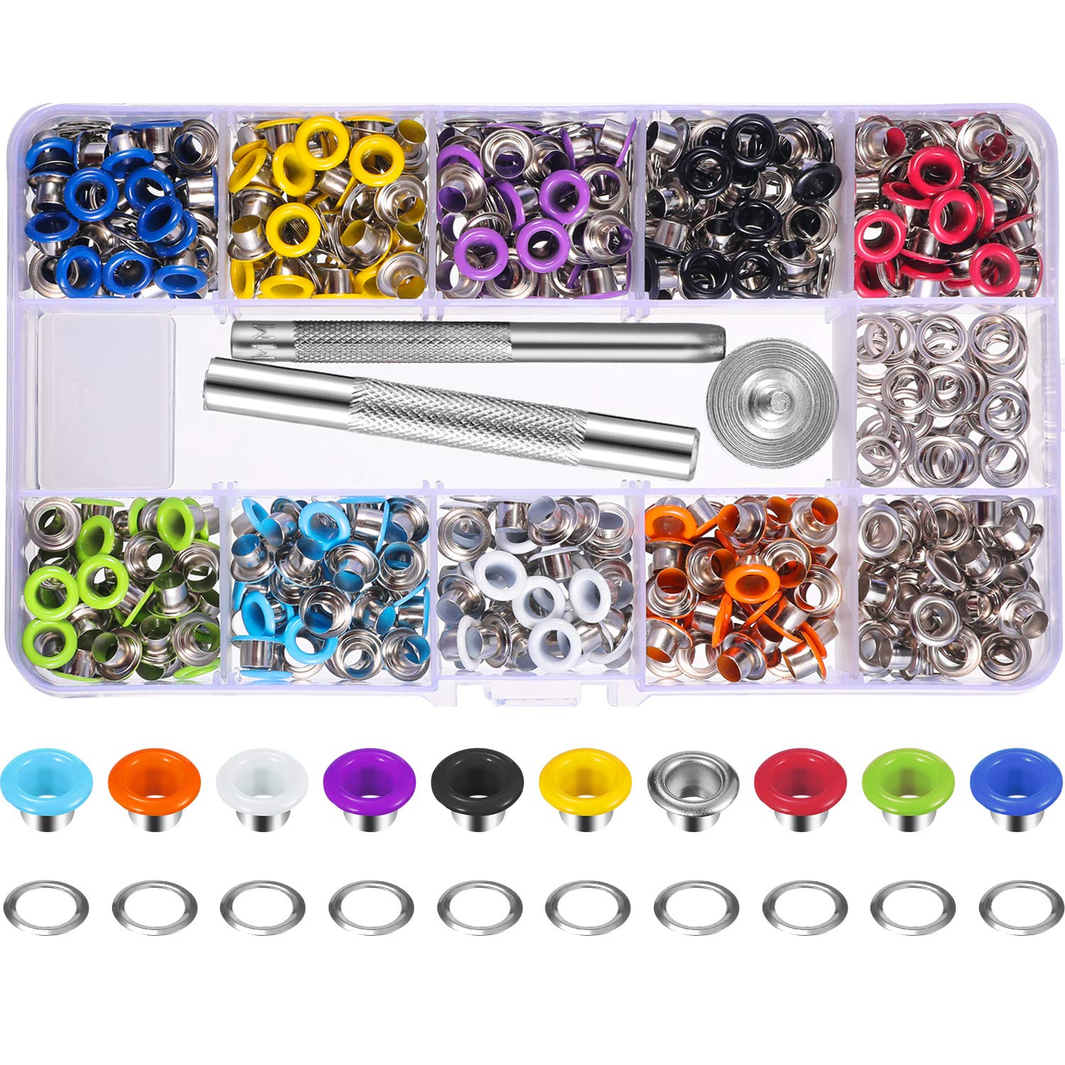 400 Sets 3/16 Inch Multi-Color Grommets Kit Metal Eyelets with Installation Tools and Instructor in Clear Box
