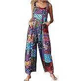 Himosyber Women's Patchwork Dual Pocket Jumpsuit Loose Floral Print Bohemian Wide Leg Bib Overall
