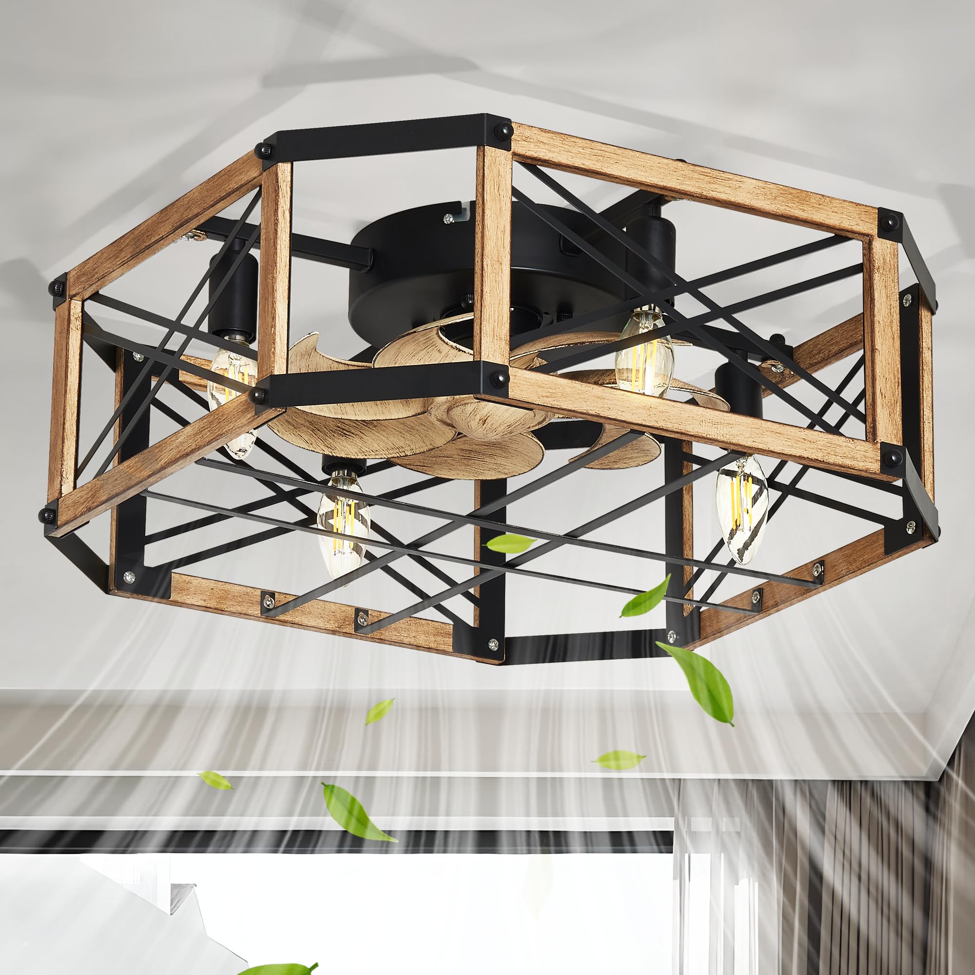 21'' flush-mount ceiling fan with dimmable-light and memory remote, reversible-motor, perfect for be