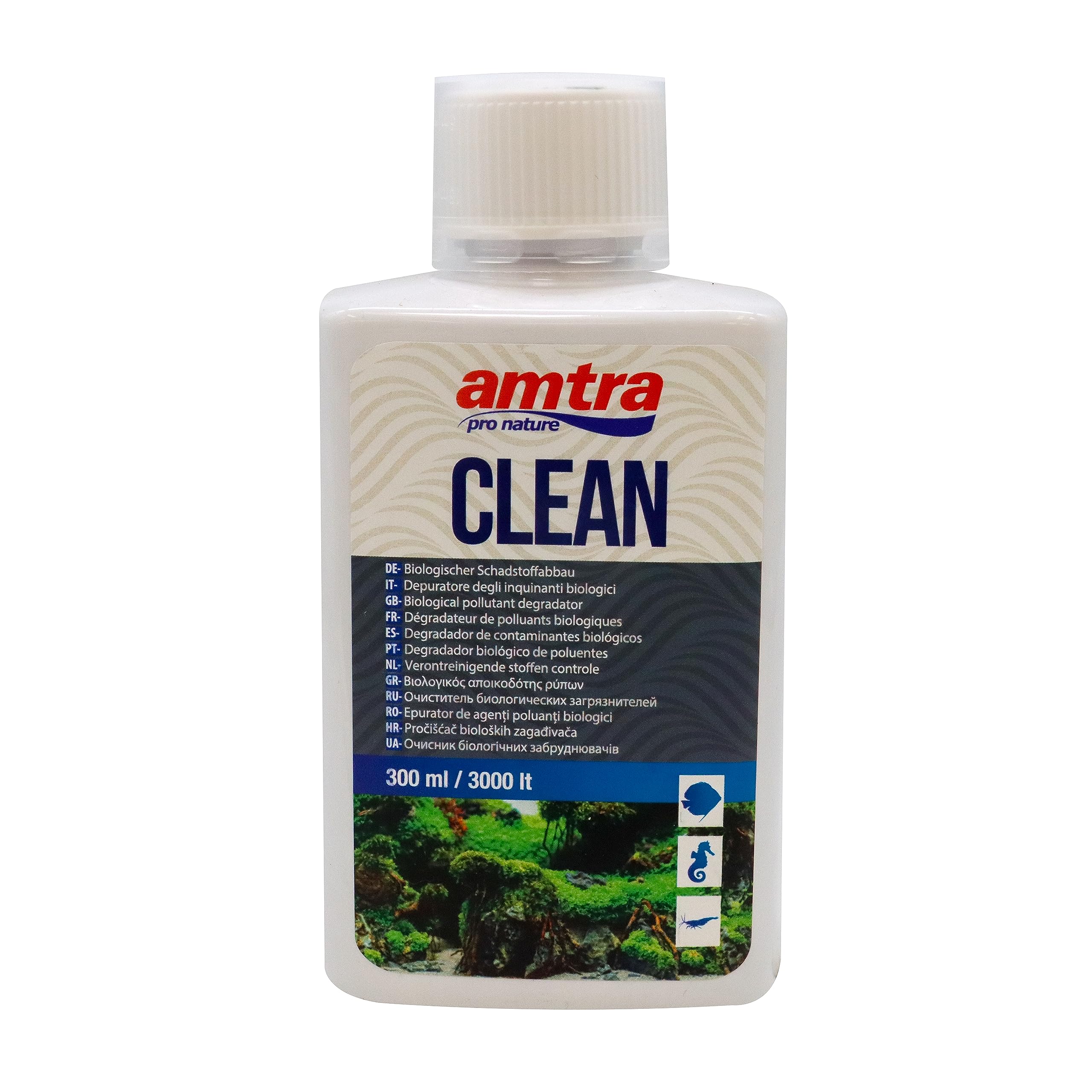 AMTRA CLEAN - Natural water purifier for aquariums, Natural water treatment for aquariums, Reduces water changes, Format 300 ml