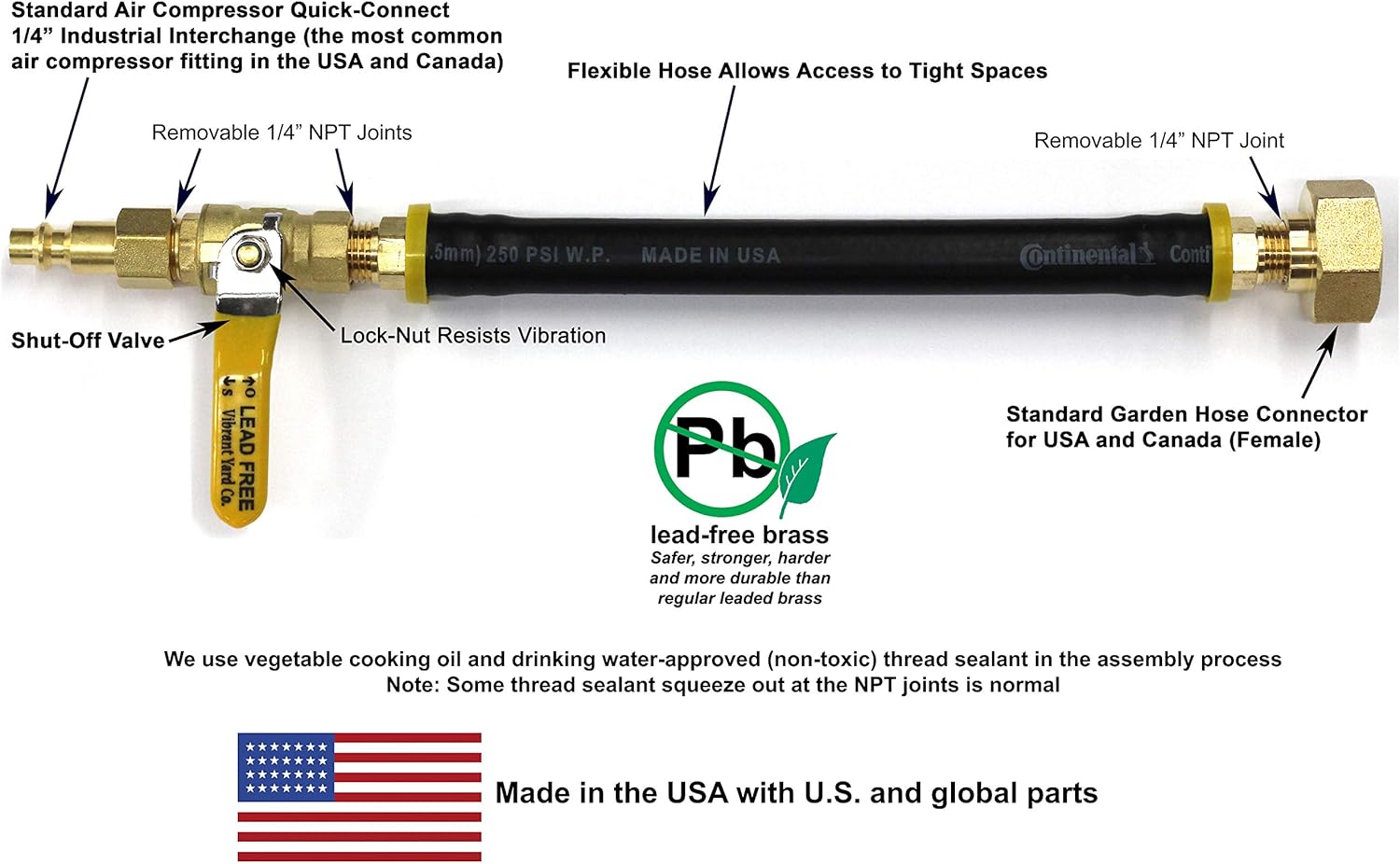 Winterize Sprinkler Systems and Outdoor Faucets: Air Compressor Quick-Connect Plug To Female Garden Hose Faucet Blow Out Adapter with Shut Off Valve (Lead-Free Brass): Home Improvement
