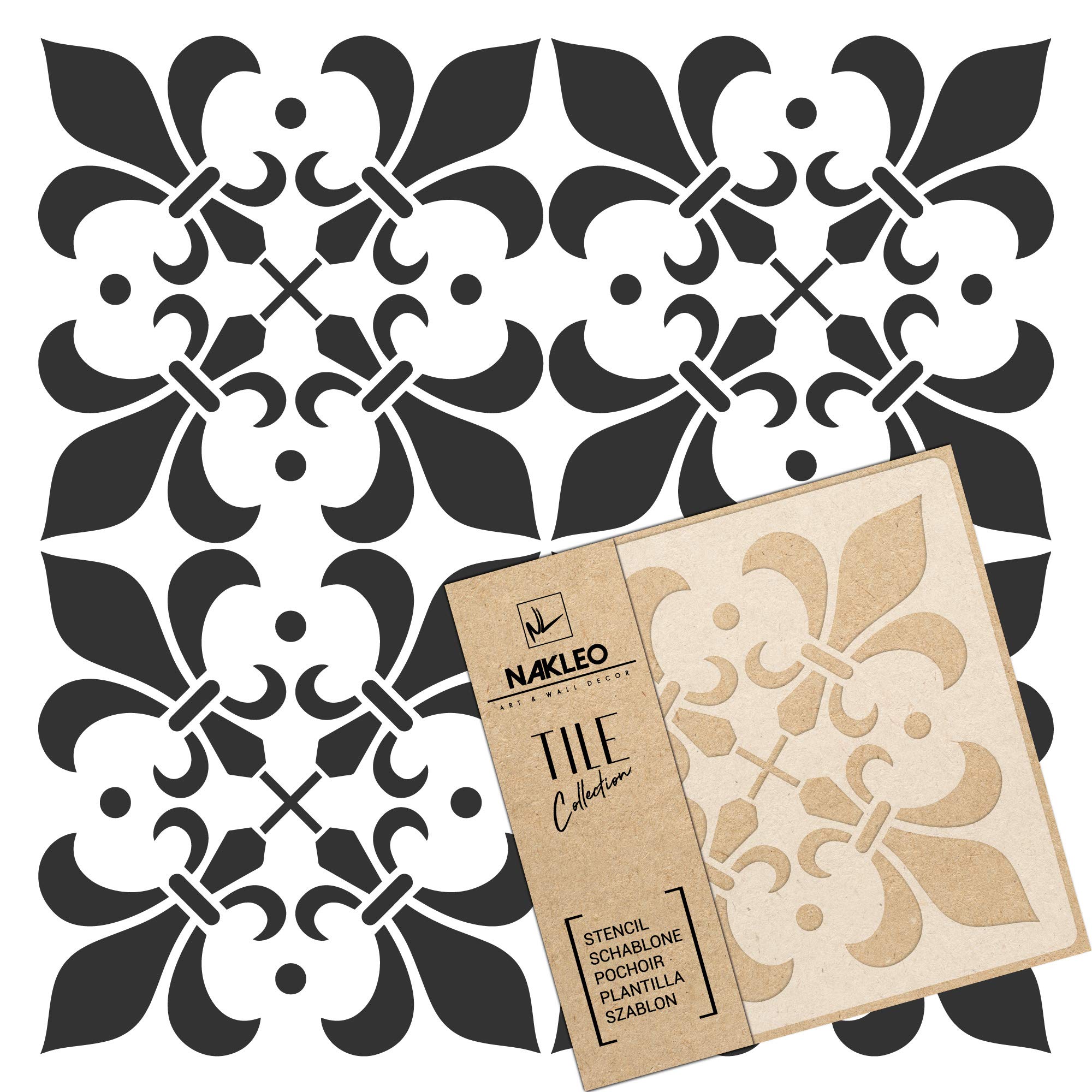 NAKLEO Tile Painting Stencil 10x10 cm, Almada Spanish Moorish Flower Moroccan, Plastic Reusable Template, Home Decor Craft DIY, Floor Concrete Patio Wall - Terracotta