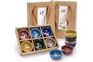 Foraineam 12 Pieces Ceramic Sake Tea Cups, Korean Soju Shot Glasses Sets, 1 oz / 30ml Tiny Sake Cup, Chinese Kungfu Style Tea