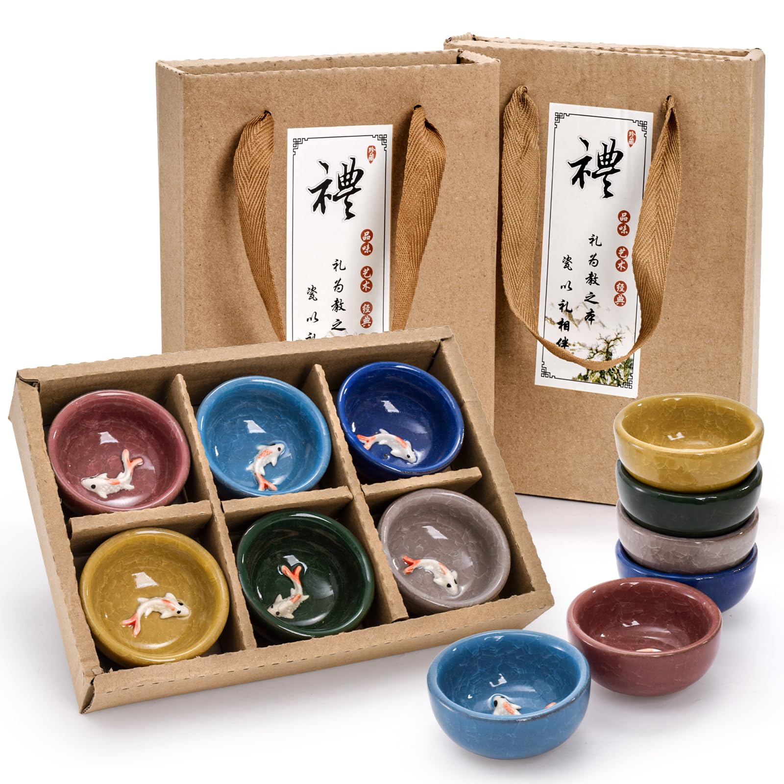 Photo 1 of ***(MISSING PARTS)***Foraineam 12 Pieces Ceramic Sake Tea Cups, Korean Soju Shot Glasses Sets, 1 oz / 30ml Tiny Sake Cup, Chinese Kungfu Style Teacups Drinkware Handcrafted Tea Accessories with Gift Box Packaging